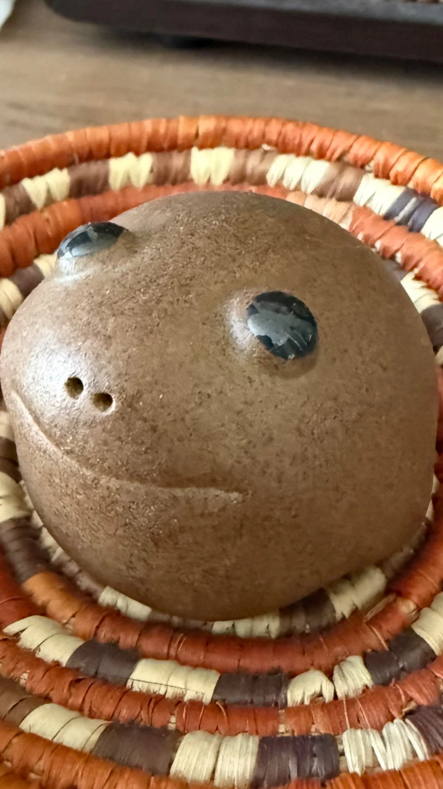 Round Brown Frog Figurine Ceramic Figurine by Frog